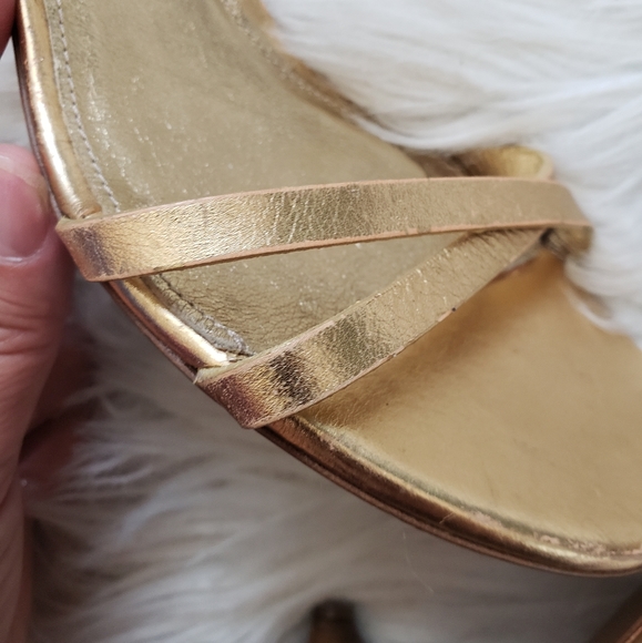 Burberry Gold Leather Ankle Strap Sandal